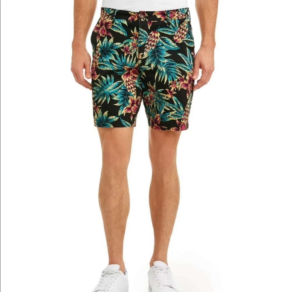 George 32 men’s flat front black tropical print - Picture 1 of 8